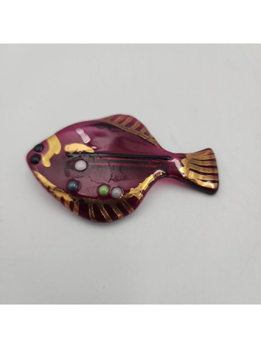 Vintage MCM Resin Fish Brooch 3" Hand Painted